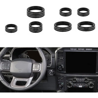 Keptrim For Ford F150 2021 2022 2023 Knob Air Conditioner Switch & Trailer & 4Wd & Vol & Headlight Button Ring Trim  Black Aluminum  7Pcs