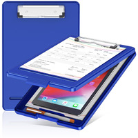 Clipboard With Storage  Plastic Storage Nursing Slim Clipboard With Low Profile Clip  Foldable Letter Size For Nurse  Kid  Salary  Coach  Jobsite  Industrial  Office(9"" X 13""X 0.8""  Blue)
