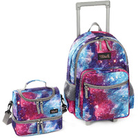 Tilami Rolling Backpack 18 Inch Double Handle With Lunch Bag Wheeled Kids Backpack For Girls And Boys  Galaxy