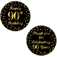 90Th Birthday Round 2 Inch Big Glossy Stickers  Thank You For Celebrating 90 Years Black And Gold Labels  Great For Party Favors  Decorations  Tags  Gift Bags And Supplies. Made In Usa