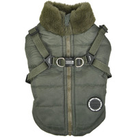 Puppia Donavan Winter Dog Coat With Integrated Harness No Pull Cold Weather Waterproof Warm Fleece Back Zipper For Small & Medium Dog  Khaki  Small