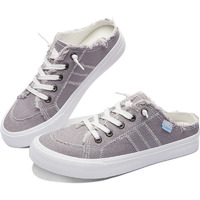 Obtaom Women Canvas Mules Memory Foam Clipper Fashion Sneakers Comfortable Slip-On Mule Backless Shoe(Grey Us6)