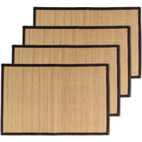 Bamboomn Bamboo Slats Placemat With Fabric Border - Solid Color Print - 17.5"" X 12"" - Brown With Black Border  4 Pcs