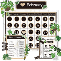 Boho Greenery Calendar Bulletin Board Set Simply Ctp Bulletin Board Calendar Seasons Weather Chart Green Classroom Decoration With Season  Weather And Days Of The Week Chart  Back To School Decoration