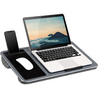 Lapgear Home Office Lap Desk - Left-Handed - With Mouse Pad  Device Ledge  And Phone Holder - Silver Carbon - Fits Up To 15.6 Inch Laptops - Style No. 91405
