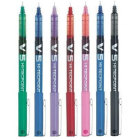Pilot Bx V5 Assorted Colour Pack Hi-Tecpoint Extra Fine Rollerball Pen 0.5Mm Nib Tip 0.3Mm Line Width (Black Red Blue Green Violet Pink Light Blue) 1 Of Each Colour (7 Pens) Assorted Pack