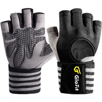 Glofit Workout Gloves With Wrist Wrap Support For Men & Women  Weight Lifting Gloves Anti-Slip Padded Palm Fingerless Exercise Glove For Powerlifting  Gym  Training