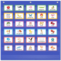 Auvcas Vnom Standard Pocket Chart Clear7 Pockets Chart For Classroom & Home Heavy Duty Hanging Pocket Chart For Word Wall/Letter Cards/Sentence Strips (28Wx28L  Blue)