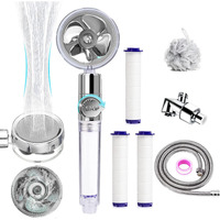 Filtered Shower Head With Handheld High Pressure Handheld Turbo Fan Shower Kit With Replacement Hose/Bracket/Cotton Filters And Bath Loofah  One Key Pause Switch 360 Degrees Rotating Transparent Gray