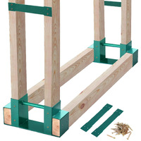 Mofeez Outdoor Firewood Log Storage Rack 2X4 Bracket Kit  Fireplace Wood Storage Holder  Adjustable To Any Length - Green  Two Bases