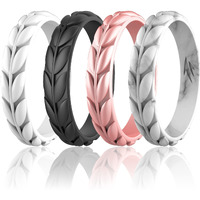 Zollen 4 Packs Olive Leaves Silicone Wedding Rings For Women  Rubber Wedding Bands Stackable Ring  Hypoallergenic Silicone  Size 5