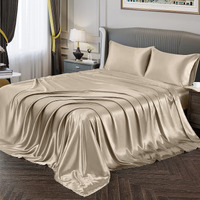 Vonty Satin Sheets Silky Satin Sheet Set  Deep Pocket Fitted Sheet + Flat Sheet + Pillowcase Bedding Set (California King  Taupe)
