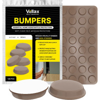 Vellax Cabinet Door Bumpers 128 Pcs - 1/2  Diameter Brown Self Adhesive Pads  Cabinet Stoppers  Rubber Bumpers For Drawers  Cupboards  Cutting Boards  Glass Tops  Picture Frames  Kitchen Furniture