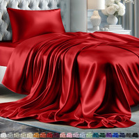 Decolure Satin Sheets Twin Size Set 3 Pcs - Silky & Luxuriously Soft Satin Bed Sheets W/ 15 Inch Deep Pocket - Similar To Silk Sheets - Double Stitching  Wrinkle Free (Red)