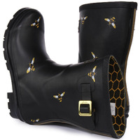 Joules Women's Wellington Boots  Black Metallic Bees  7