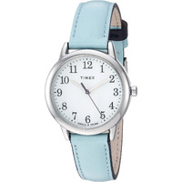 Timex Women's Easy Reader 30Mm Watch - Silver-Tone Case White Dial With Light Blue Leather Strap