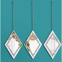 Pibeyer Silver Diamond Shaped Wall Mirror Set Of 3  Decorative Crystal Crush Diamond Mirrors For Bedroom  Living Room & Hallway  Home Decor