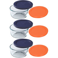 Pyrex Storage 2 Cup Clear Round Dish  Pack Of 3 Containers With 2 Color Lids