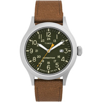 Timex Men's Expedition Scout 40Mm Watch - Silver-Tone Case Green Dial With Brown Leather Strap