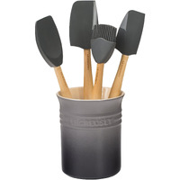 Le Creuset Silicone Craft Series Utensil Set With Stoneware Crock  Oyster  5Pc