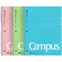 Kokuyo Campus Spiral Notebook  10-1/2  X 8   College Ruled  80 Sheets (160 Pages)  Bleed Resistant  Pack Of 3 Colors - Pink  Sky Blue  Green  Made In Japan (Wsg-Su-400G1 3)