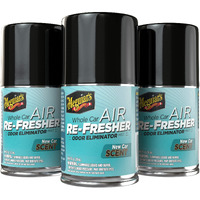 Meguiar's Whole Car Air Refresher  Odor Eliminator Spray Eliminates Strong Vehicle Odors  New Car Scent - Three 2 Oz Spray Bottles  Blue