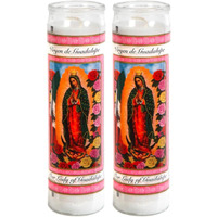 Prayer Candles - Lady Of Guadalupe Candle (2 Pc) Great For Sanctuary Vigils And Prayers - Unscented Glass Candle Set - Jar Candles - Devotional Spiritual Religious Church Cemeteries