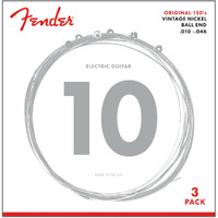 Fender Original 150 Electric Guitar Strings  Pure Nickel Wound  Ball End  150L .010-.046  3-Pack
