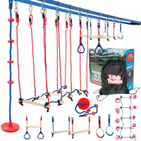 Double Ninja Slackline Obstacle Course | 110 Ft | Ninja Warrior Obstacle Course Accessories | Monkey Bars | Climbing Rope | Ninja Rings | Trapeze Swing Bar | Rickety Bridge Edition -Patent Double Line