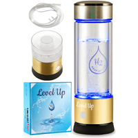 Level Up Way - Hydrogen Water Bottle Generator - New Technology Glass Water Ionizer - Spe Ionic Membrane - High Borosilicate Glass 13 Ounce (Gold)