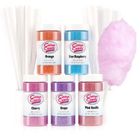 Cotton Candy Express Floss Sugar Variety Pack With 5 - 11Oz Plastic Jars Of Grape  Orange  Pink Vanilla  Blue Raspberry  Cherry Flossing Sugars Plus 50 Paper Cotton Candy Cones