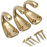 Rzdeal 3Pcs Vintage Coat And Hat Hook Brass Classico Wall Hanging For Bath Stands Clothes Hangers Scarf Towel (Gold)