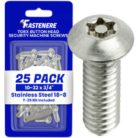Fastenere Torx Security Machine Screws - 10-32 X 3/4"" (25-Pack) Stainless Steel  Tamper-Resistant  Button Head Screws  Bolt Screw For Higher Level Of Safety & Theft Prevention