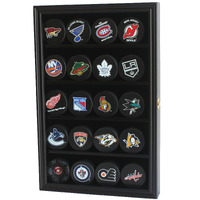 20 Hockey Puck Display Case Cabinet Holder Wall Rack 98% Uv Protection Also Fits Pucks In Square Plastic Case (Black Finish)