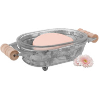 Autumn Alley Galvanized Farmhouse Soap Dish For Bathroom - Fun Kitchen Soap Tray - Farmhouse Bathroom Accessories - Rustic Soap Dish - Wooden Handles Add Vintage Appeal - Cute Bathtub Decor