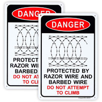 Enjoyist 2-Pack Danger - Protected By Razor Wire & Barbed Wire  Do Not Climb Sign 10""X 7"" .04"" Aluminum Reflective Sign Rust Free Aluminum-Uv Protected And Weatherproof