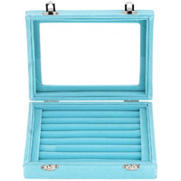 Lantwoo Velvet Glass Jewelry Display Storage Box Ring Earrings Jewelry Box Ring Holder Case  2 Clasps