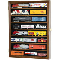 Sfdisplay.Com Llc. Small Ho Scale Train Model Trains Locomotive Engine Display Case Cabinet Wall Rack W/ 98% Uv Lockable (Walnut Wood Finish)