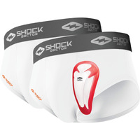 Shock Doctor Youth 2-Pack Briefs Underwear With Bioflex Cup Included. For Boys/Kids. Core Protective For All Sports. White