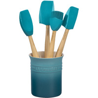 Le Creuset Silicone Craft Series Utensil Set With Stoneware Crock  5 Pc.  Caribbean