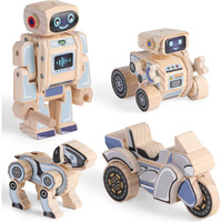 Sainsmart Jr. 4-In-1 Stem Kits  Wooden Robot Assembly Toy Set  Woodworking Crafts Projects For Kids  Gift For Boys And Girls