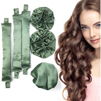 Blinkeen Satin Heatless Hair Curler 3Sets/6Pcs  Pillow Soft Rollers With Hair Caps  Soft Heatless Curling Rod Headband For All Hair Types  No Heat Curlers To Sleep In (3Sets-Olive Green)