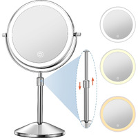 Niuphia Vanity Mirror With Lights 7"" Rechargeable 1X/10X Lighted Makeup Mirror Adjustable Height Double Sided Mirror With Lights 360Rotating Makeup Mirror