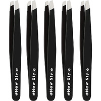 Slant Tweezers (5-Pack) - Professional Slant-Tip Tweezers In Separate Sleeves For Eyebrows And Facial Hair - Stainless Steel Brow Shaping Hair Plucker For Expert Precision Personal Care