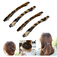 Luckycivia 4 Pack Hair Barrette  Long And Thin Handmade Celluloid Onyx Hair Clip  Elegant Automatic Hair Clip  Barrette Ponytail Holders For Women/Girls - 4 Inches