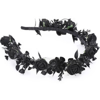 Korvishow Girl Black Floral Headpiece - Womens Black Headband Girl Floral Crown Elegant Lace Foam Flores Rose Floral With Flowers For Hair Accessories Wedding Party Birthday Gift Photo Props