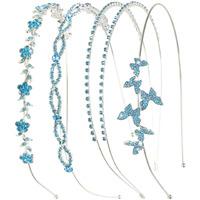 Wecoe 4 Pack Rhinestone Headband Light Blue Headband Flower Girl Bridal Wedding Headband Crystal Headpiece Flower Leaf Butterfly Metal Headband Little Girls Kids Hair Accessories For Women Girls Gifts