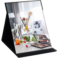 Zbeivan 12X9 Inches Extra Large Portable Folding Makeup Mirror  Frameless Pu Leather Vanity Mirror With Stand For Desk Table Camping Travel Personal  Black