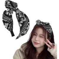 Bandana Headband Knotted Bow Headbands For Women Boho Hair Bands Hairband With Bow Rabbit Ear Head Bands Paisley Bandana Headbands For Women Girls Black Bowknot Headband Bandana Hairband Accessories