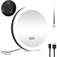 30X Magnifying Mirror With Lights  Makeup Magnifying Mirror With Lights & Suction Cups  30X Travel Makeup Mirror With Magnification Lighted 30X Magnification 4Inch Compact Magnifying Mirror For Makeup